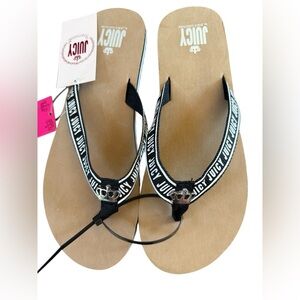NWTS Juicy Couture Black/White/Tan Sandals, juicy crown, size 10, fit 8-9